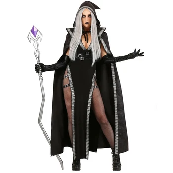 Средневековый колдун, карнавальная вечеринка, Хэллоуин, костюмы ведьм, вампиров, представление, Драматический маскарадный костюм, платье для женщин