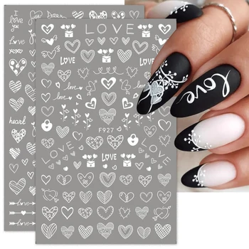 Черно-белый маникюр на день святого Валентина, любовное письмо, 3D наклейка для ногтей, цветочные слайдеры для ногтей, надписи, советы по оформлению ногтей