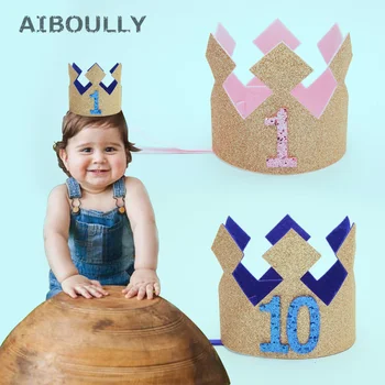 Шляпа для вечеринки по случаю первого Дня рождения девочки Золотая Корона с принтом от 1 до 5 лет, блестящий Аксессуар для волос, повязка для волос принцессы, детский душ