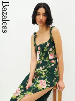 Элегантное платье-майка 2023, официальный Зелено-Розовый Цветочный принт, Женские платья на тонких бретельках, магазин traf