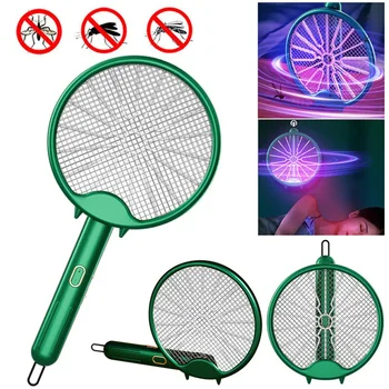Электрическая ракетка от комаров 3000 В, лампа-убийца от комаров, USB перезаряжаемая складная лампа-репеллент от комаров, мухобойка